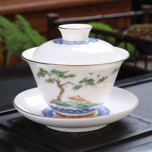 Gaiwan 180ml Great Jade Porcelain Tea Bowl Chinese Tureen Tea Brewer Cup Saucer