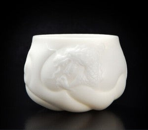Handmade Teacup Dragon Engraved Carved Master Cup White China Personal Cup 100ml