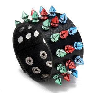 Gothic Punk Rock Skull & Spikes Leather Cuff Bracelet Studded Wristband Bold