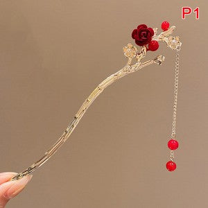 Retro Rose Hairpin For Women Chinese Style Tassel Hair Stick Pins Hair Clips