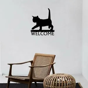 Black Cat Kitten Welcome Sign Ornaments Artwork Wall Stickers Shape Decoration