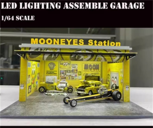 1:64 Scale 3D LED Light Scene Model Garage for Car Display Model Collection Gift