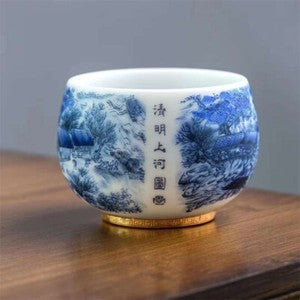 Gilding Hand Painted Tea Cup Fat Mutton Jade Porcelain Master Cup Pu'er Tea Cup