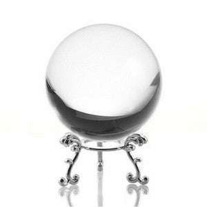 Crystal Ball Sphere for Feng Shui, Meditation, Decor, with Silver Flower Stand