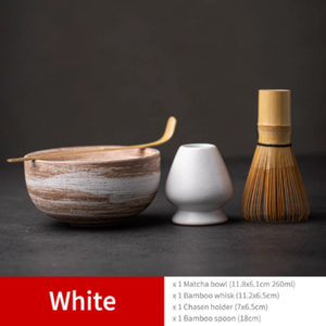 Ceramic Matcha Set with Bamboo Whisk and Chasen Holders