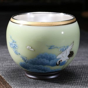 999 Silver gilt tea bowl Ru Kiln Antique Tea Cup Chinese kungfu master tea cup