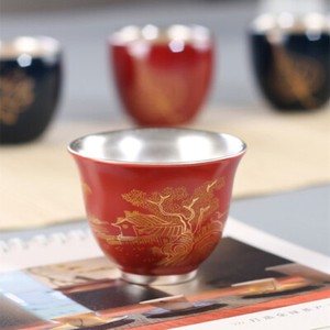 999 Sterling Silver Cup Mountain Relief Handmade Porcelain Tea Cup 50ml Glaze