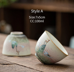 Ceramic Teacup deer Set of 2 Cups Chinese Kung Fu Tea Cup for Tea