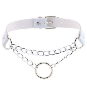 Gothic Punk White Pu Leather Spiked Rivet O-Ring Collar Stud Choker Necklace