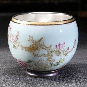 999 Silver gilt tea bowl Ru Kiln Antique Tea Cup Chinese kungfu master tea cup
