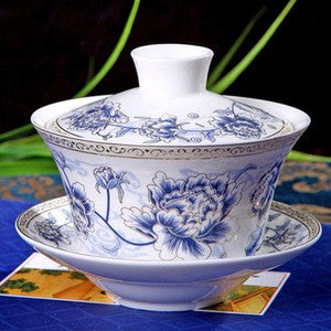 Chinese Tea Cup Gaiwan Tureen Porcelain Handpainted Flower Ceramic Tea Bowl Lid