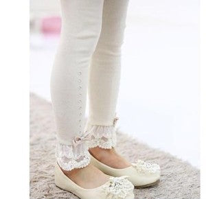 Girls Rhinestone Leggings Spring Fall Children Lace Trim Ruffle Princess Kids
