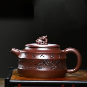 Handmade Carved Real Yixing Zisha Purple Clay Tea Pot Marked Certificate Paper