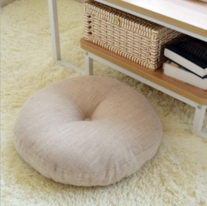 Linen Floor Pillow Seating Cushion with Removable Zippered Cover Thick Round 18"