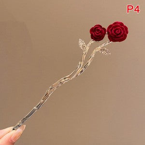 Retro Rose Hairpin For Women Chinese Style Tassel Hair Stick Pins Hair Clips