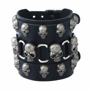 Gothic Punk Rock Skull & Spikes Leather Cuff Bracelet Studded Wristband Bold