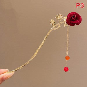 Retro Rose Hairpin For Women Chinese Style Tassel Hair Stick Pins Hair Clips
