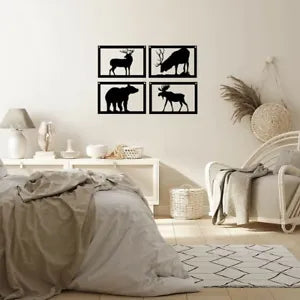 Set of 4 Wildlife Art - Bear Elk Deer Moose Wall Stickers Pretty Artwork Shape