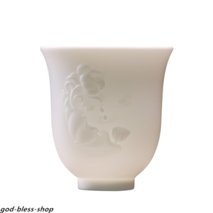 150ml Chinese Jade Porcelain Tea Cup Handmade Carved Flower Relief Personal