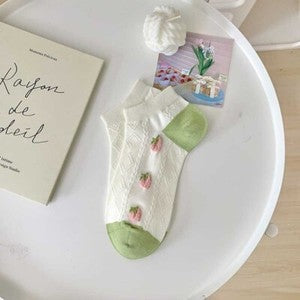 Spring New 5 Pairs Womens Girl Cotton Crew Socks Strawberry Dress Work Socks