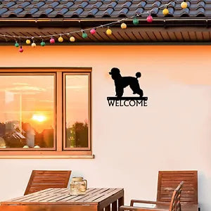 Poodle (Natural Coat) Dog Welcome Sign - 12 inch Wide Metal Wall Art