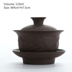 Multi-pattern Yixing Zisha Gaiwan Chinese Purple Clay Tea Bowl Cup Saucer Lid