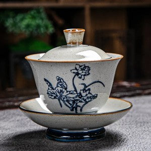 170ml Blue and White Ceramic Handpainted Gaiwan Tea Brewing Bowl Kung Fu Teaware