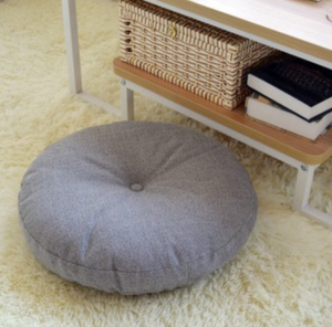 Linen Floor Pillow Seating Cushion with Removable Zippered Cover Thick Round 18"