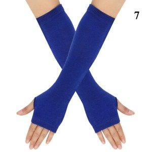 Women Striped Arm Sleeve Mittens Arm Hand Warmer Knitted Long Fingerless Gloves