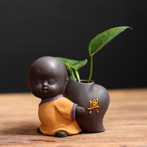 Chinese Family Yixing Purple Clay Monk Tea Pet Vase House Decor Kung Fu Tea Set