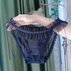 Womens Embroidery Floral Thong Panties Underwear Sheer Lace Bows Briefs Lingerie