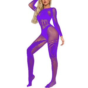 Sexy Women's Fishnet Mesh Full Bodysuit Long Sleeve Jumpsuits Bodystocking