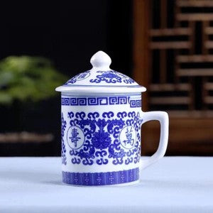 New Chinese Dragon Coffee Mug with Lid Porcelain Office China Tea Cups Gifts