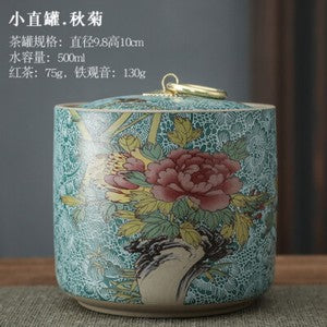 Chinese Style Tea Pot Ceramic Sealed Pot Storage Jar Household Retro Tea Box