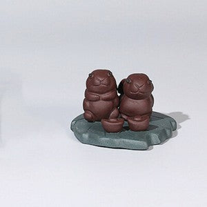 Rabbit On Leaf Mat Lovely Tea Pet Zisha Purple Clay Home Garden Decoration Small