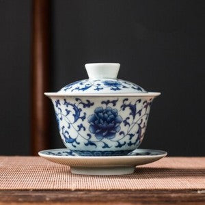 handmade gaiwan under glaze porcelain covered bowl SanCai tureen 150ml coaster