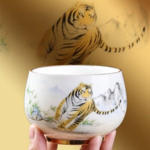 1pc New Jade Porcelain Tea Cup Mascot Tiger Print Under Glaze Master Cup