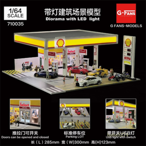 1: 64 Shell Gas Station Architectural Scene Model Parking Lot with LED Light