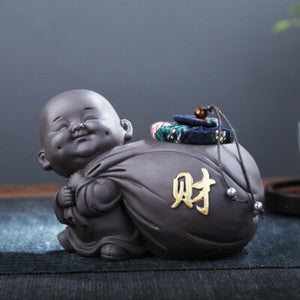 Small Tea Canister With Sealed Lid Yixing Zisha Purple Clay Buddha Statue Caddy