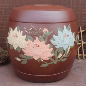 Real Yixing Zisha Purple Clay Tea Canister With Lid Sealed Floral Relief Big Jar