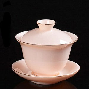 Gaiwan Tea Brewer Bowl Cup Saucer Porcelain Tureen Solid Color Dehua Cup Bowl