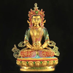 16cm Exquisitely Retro Tibetan Alloy Handcarved Longevity Buddha Statue Ornament