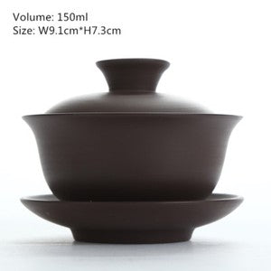 Multi-pattern Yixing Zisha Gaiwan Chinese Purple Clay Tea Bowl Cup Saucer Lid
