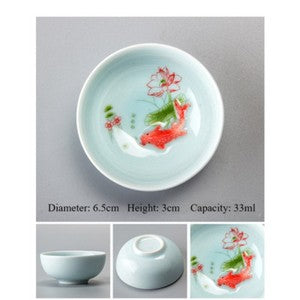 Chinese Tea Cups Porcelain Celadon Fish Teacup Set Loose Leaf Teapot Drinkware