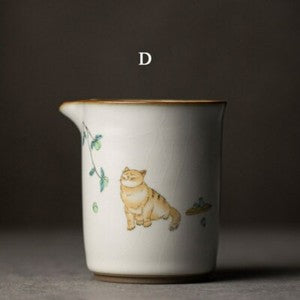 300Ml Chinese Ceramic Fair Cup Chahai Cat Pattern Kung Fu Tea Set Accessories