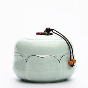 Celadon Porcelain Canister for Loose Tea Small Size Jar with Lid Tea Storage Tin