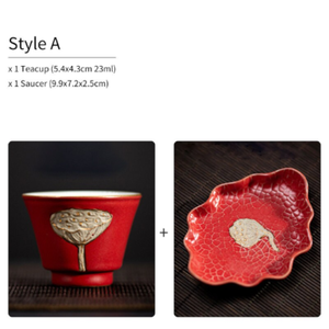 Lotus Ceramic Tea Cup with Saucer Small Gongfu Cup