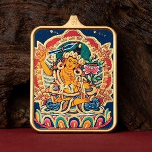 Tibetan Thangka Pendant Lhamo Jambhala Green Tara Amulet Car Hang Buddhist Charm