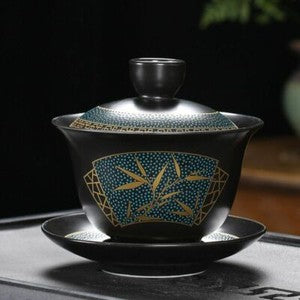 Chinese Tea Set Classical Gaiwan Cup Black Clay 180ml Traditional Handmade Bowl