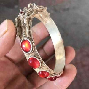 Ancient China Qing Dynasty Antique Dragon Bangle Colect Inlaid Gemstone Bracelet